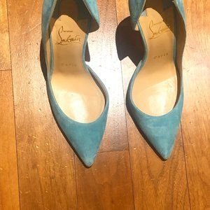 LIKE NEW Christian Louboutin Size 6 1/2 Iriza 100mm in Robin's Egg Blue Suede